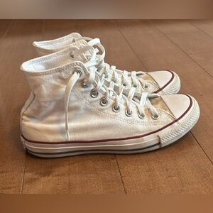 Converse White High-Top Sneakers with Red/Black Trim